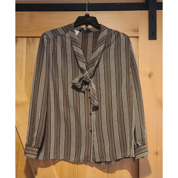 Personal II Bow Neck Blouse Striped Size XL Vtg Secretary Geek Geometric Teacher - Picture 1 of 13